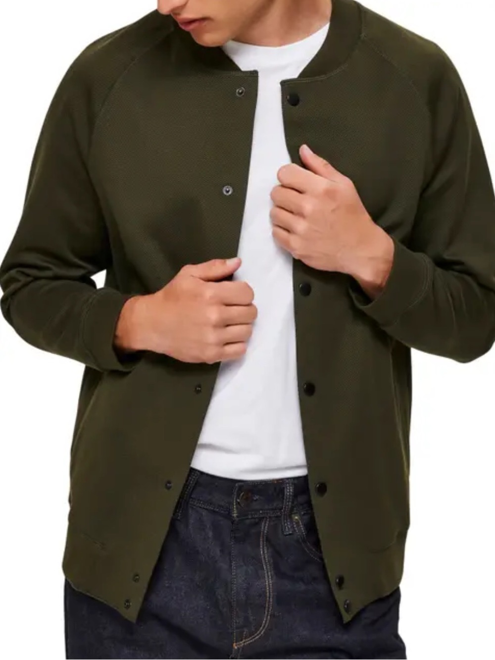 Selected Men's Olive Green Bomber Jacket Size M